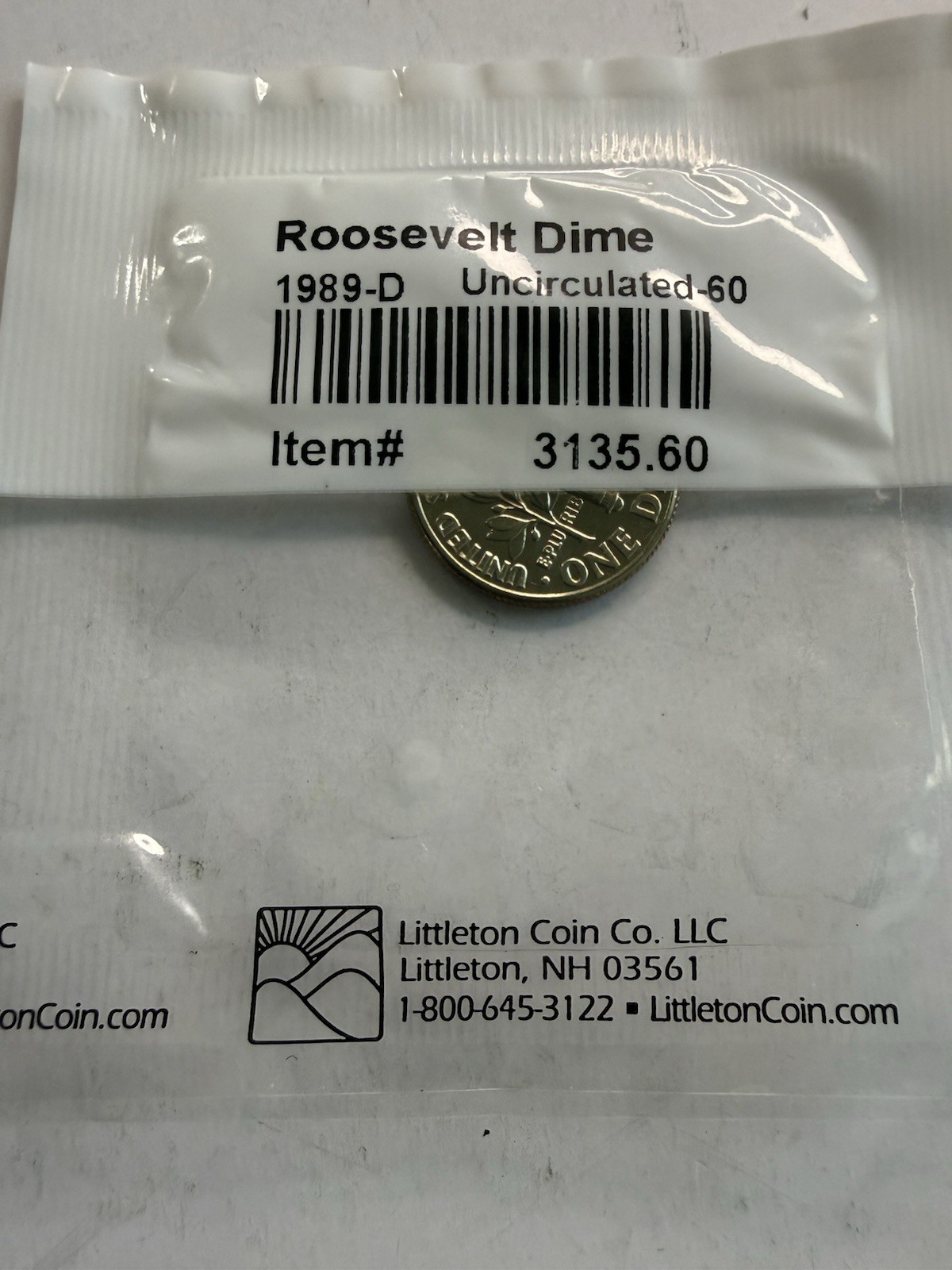 1989 d roosevelt dime In Littleton Packaging
