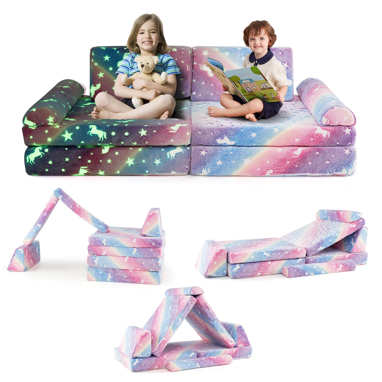 8PCS Modular Kids Play Couch w/Handles Machine Washable Covers for Building Fort