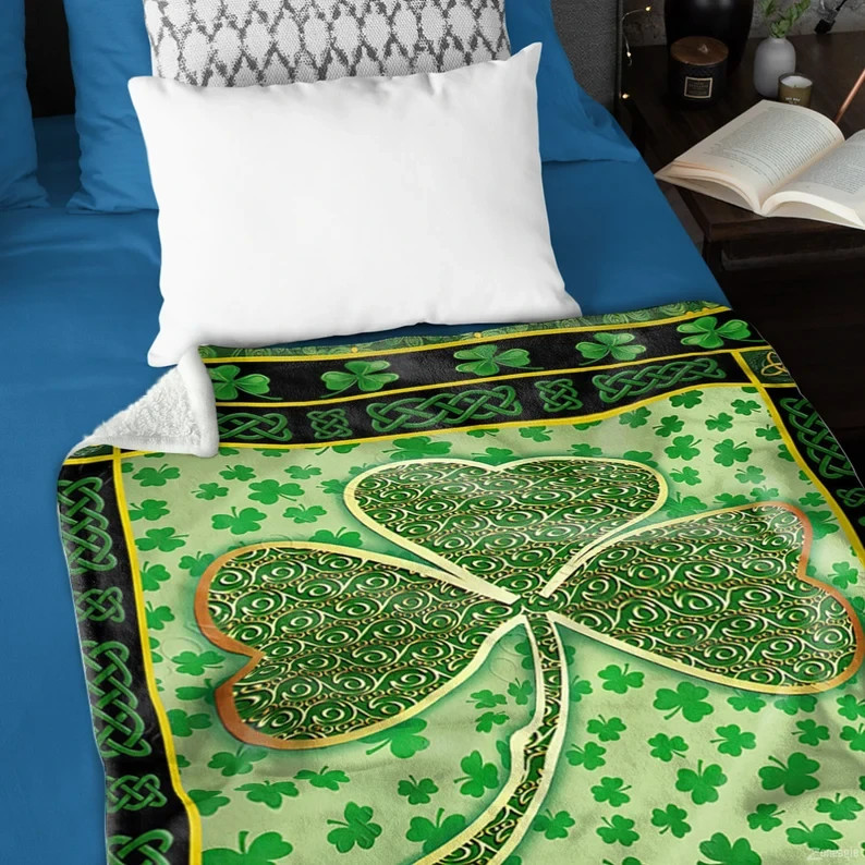 Three Leaf Clover Good Luck Fleece Throw St Patrick's Day Irish Gift