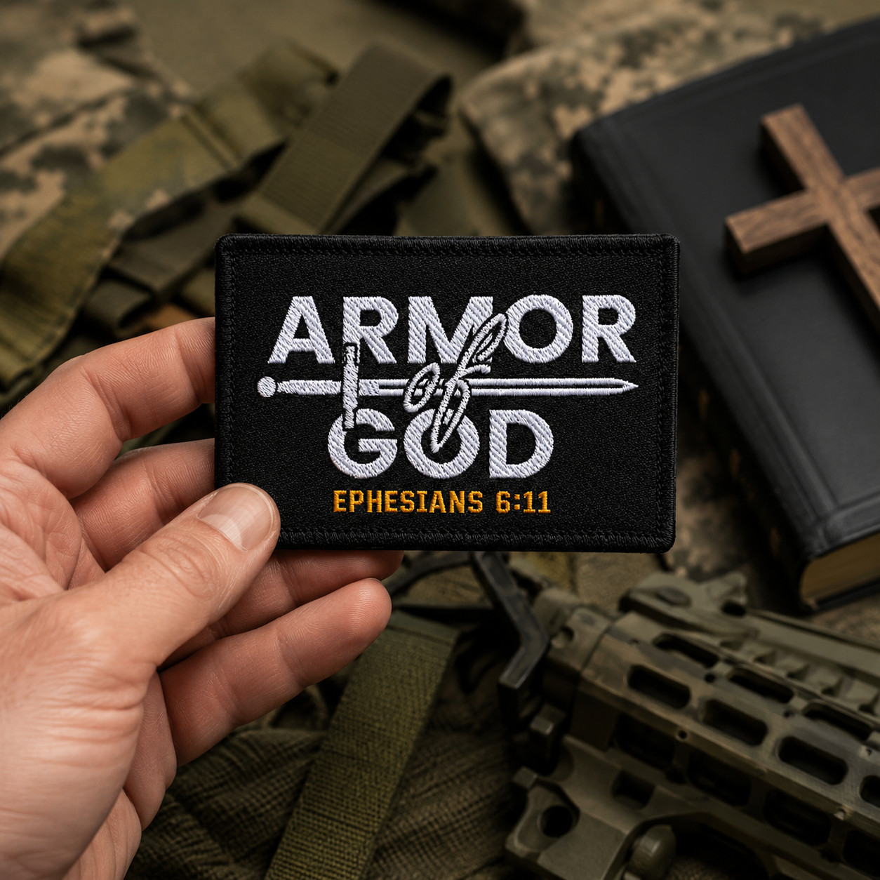 Armor Of God Iron On Patch, Christian Cross Embroidered Patch, Religious Faith