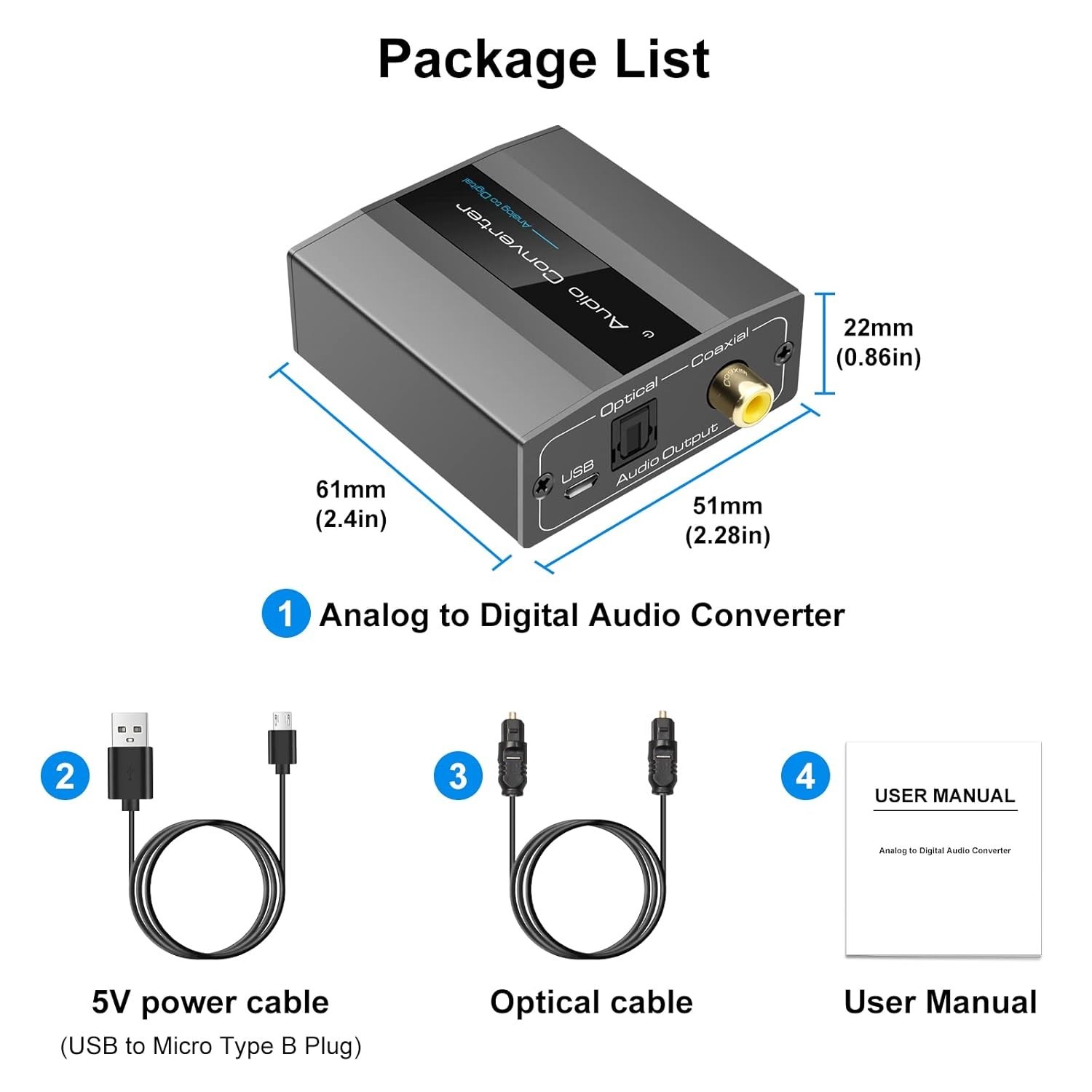 VPFET Analog to Digital Audio Converter RCA Optical with Cable 3.5mm AUX...