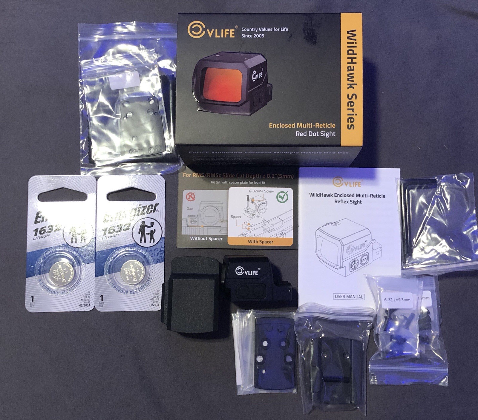 CVLIFE WildHawk Enclosed Auto-Brightness Red Dot Sight for RMS RMSc, 65 Circle.