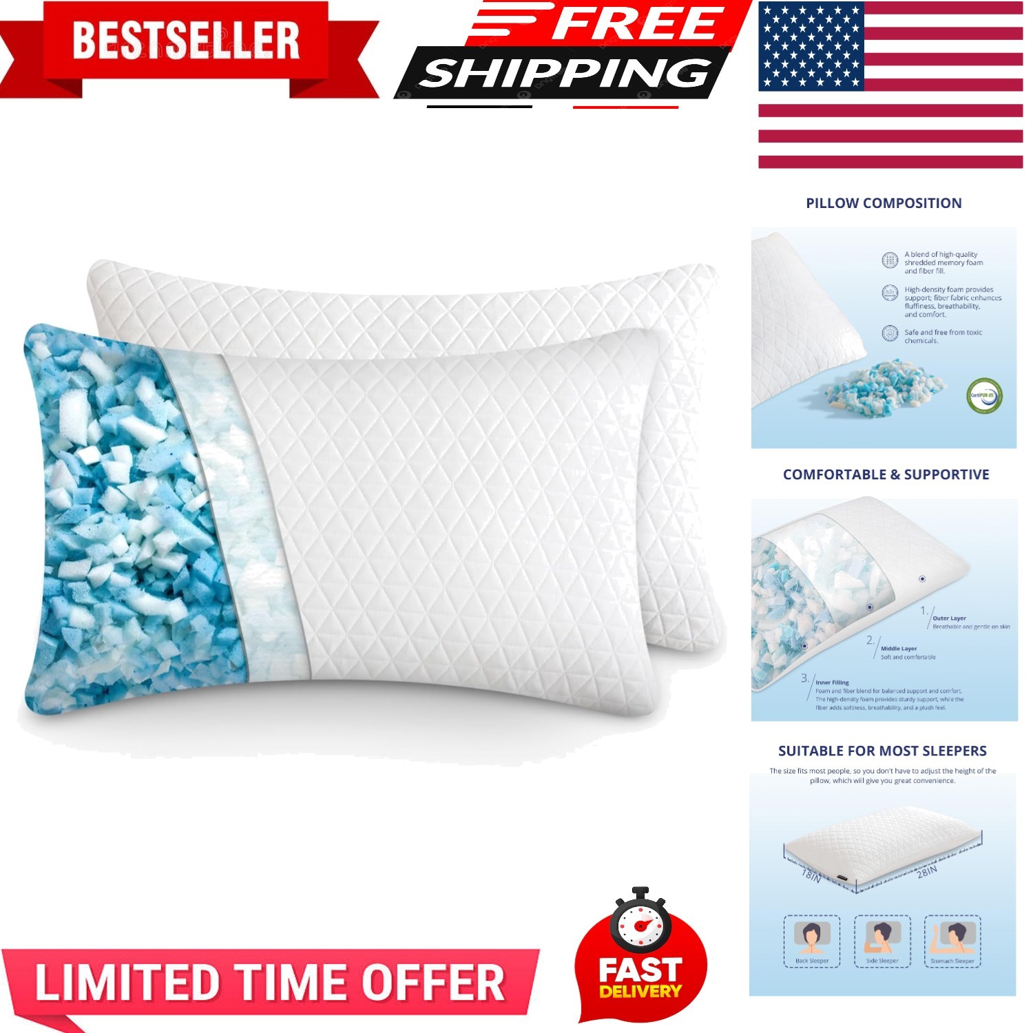 Extra Super Firm PIllows Serta Bed Sleeping Pillow Standard Queen Soft Set of 2
