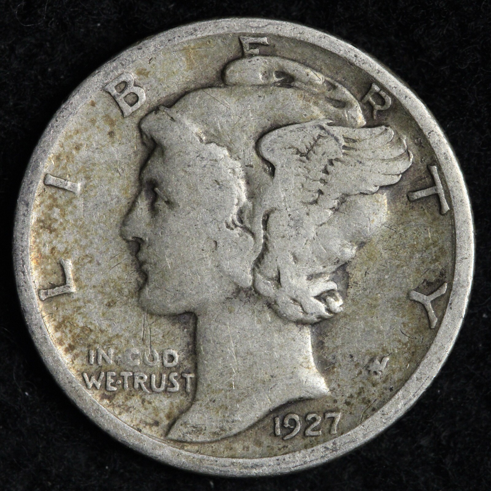 1927-S Mercury Silver Dime VF E319 QRE