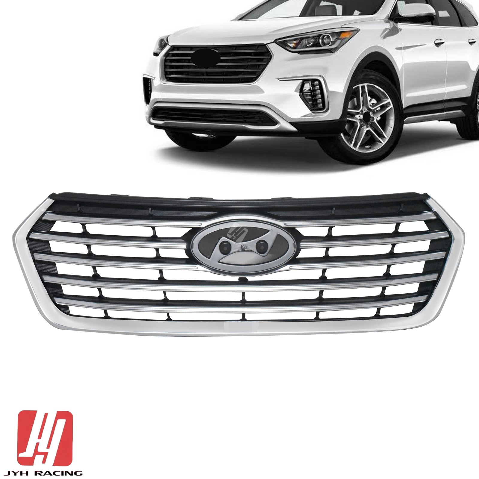 For Hyundai Santa Fe 17-18/Fe XL 19 Front Upper Grille W/O Camera Hole Chrome