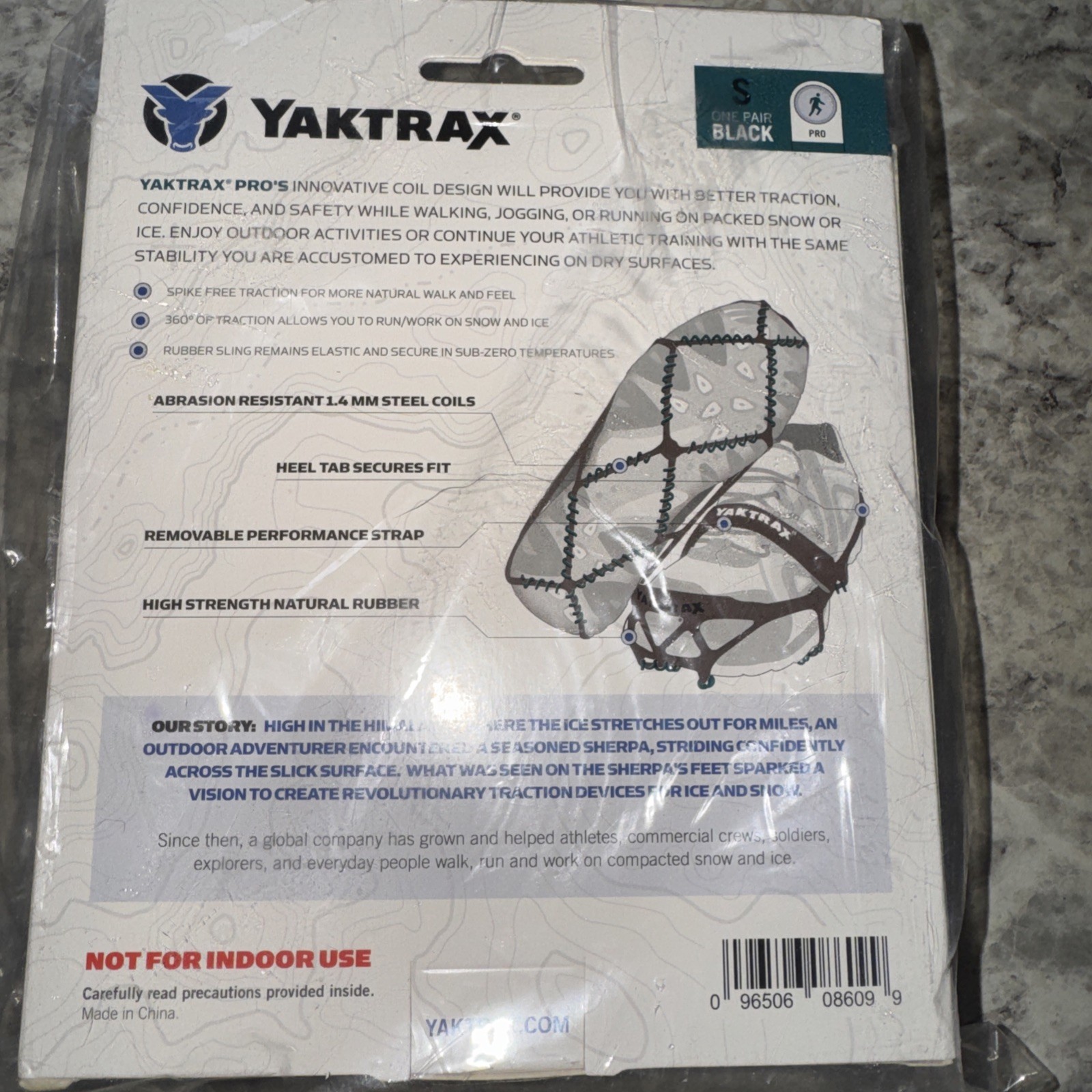 Yaktrax Pro Traction Shoe/Boot Shaped Coil Design Black Size Small