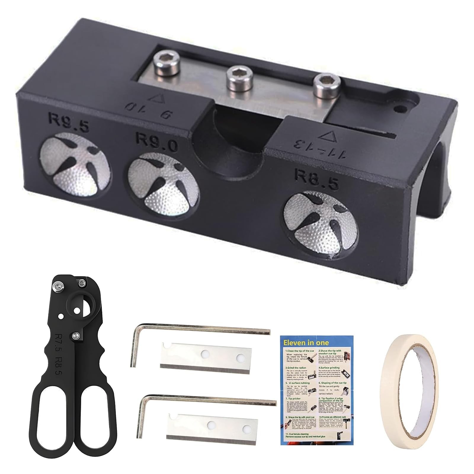 11-In-1 Aluminum Pool Cue Tip Shaper - Pool Cue Tip Tool, Cue Repair Kit, Pool C