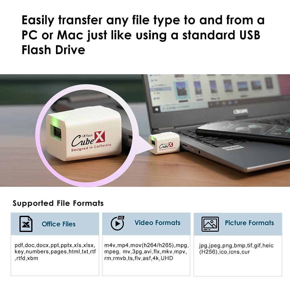 Piodata iXflash Cube Auto Photo Backup While Charging, 512GB USB Flash Drive ...