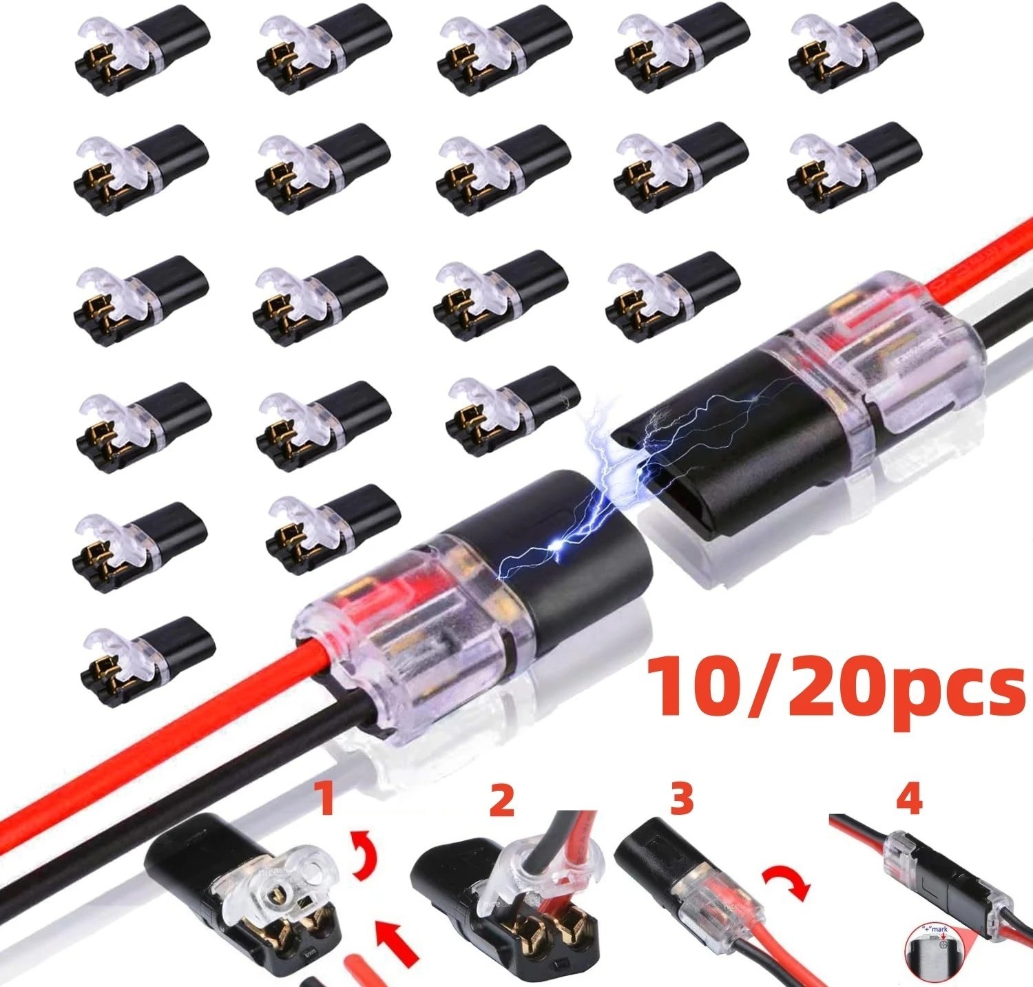 10/20 PCS Double-Wire Plug-in LED Connector with Lock Buckle – 2 Pin Compact