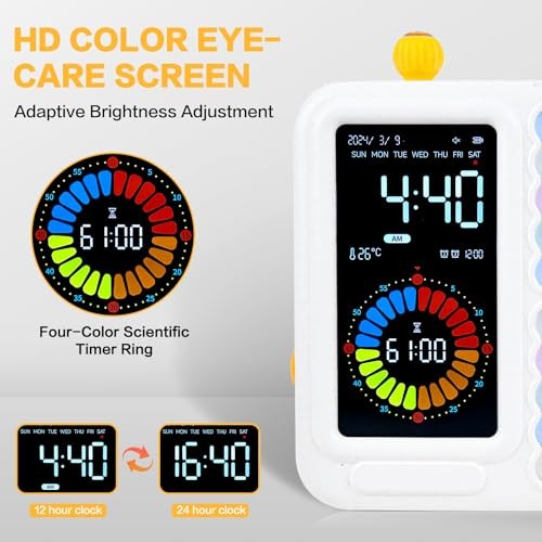 12/24 Hour Switching Task Timer, Timer for Kids, Visual Schedule for Kids White