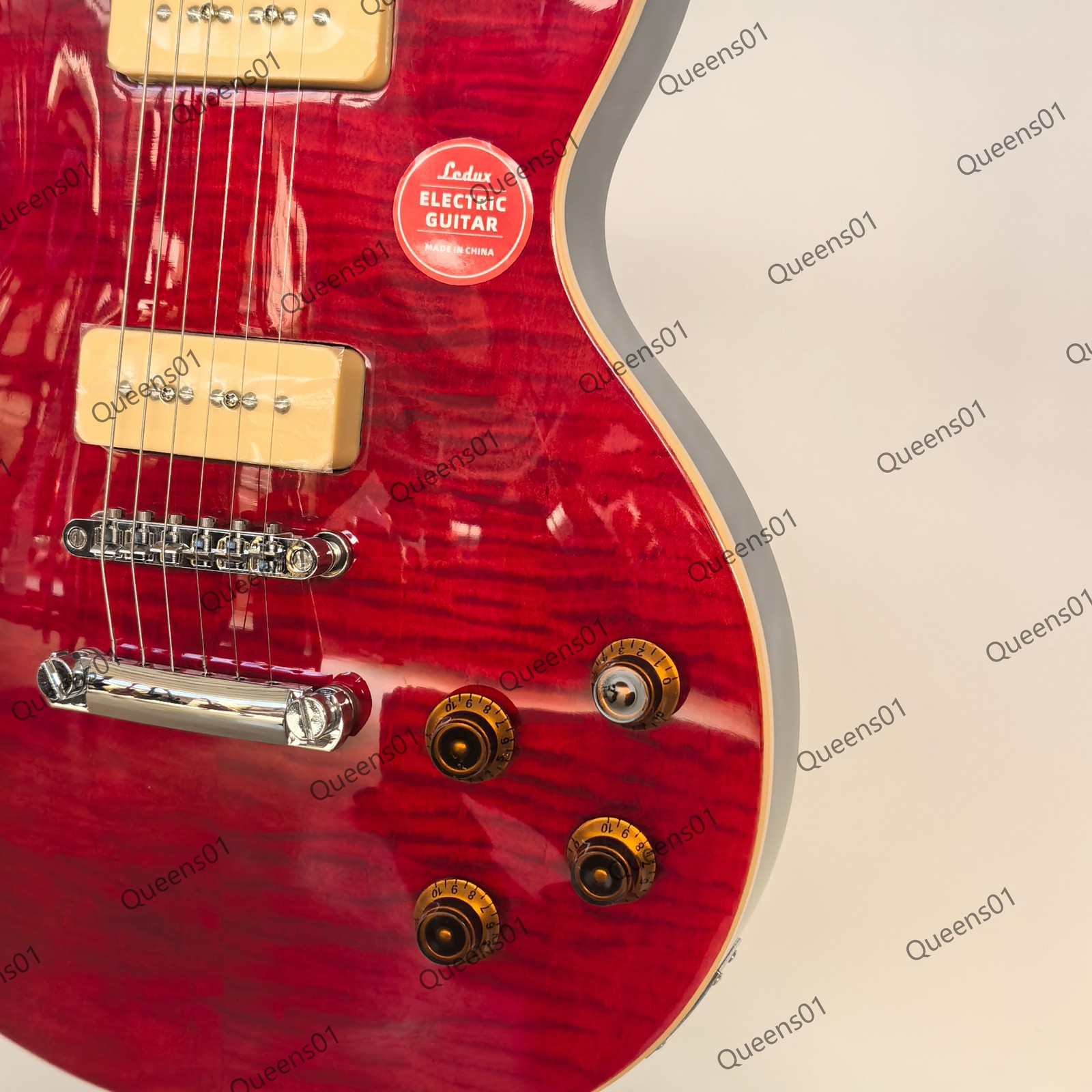 Electric Guitar Flame Maple Top Veneer Bone Nut 2 P90 Pickups Solid Body Red