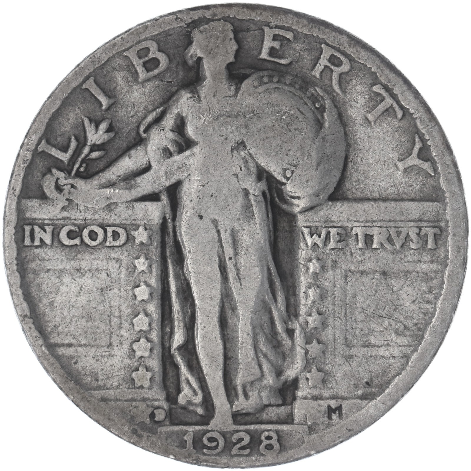 1928 D Standing Liberty Quarter 90% Silver Very Good VG See Pics N488