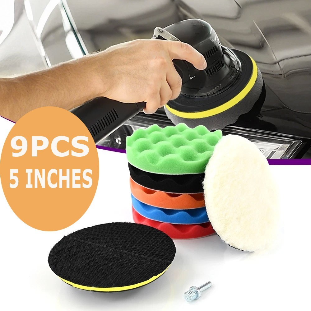 9pcs 5 Inch Car Buffing Pads Polishing for Drill Sponge Kit Waxing Foam Polisher