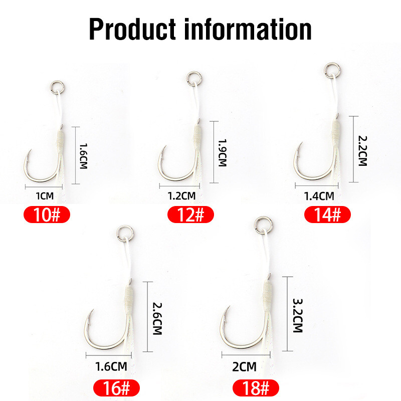 20PCS Jigging Assist Hook 10#-18# Metal Jig Carbon Steel Slow Jig Hook