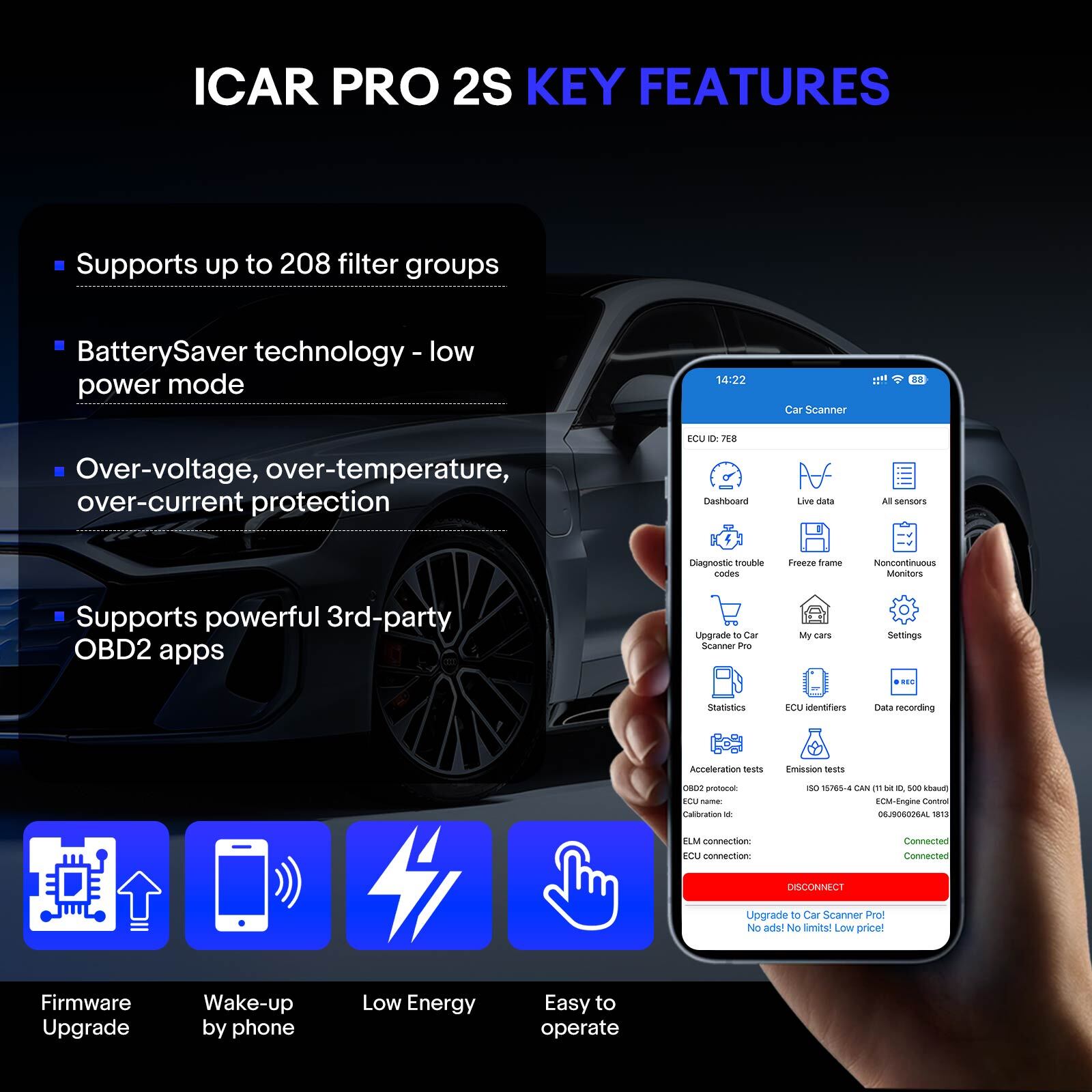 Vgate iCar Pro 2S Bluetooth 5.2 OBD2 Diagnostic Scan for iPhone,Android,Windows