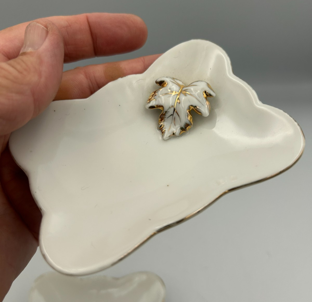 White Gold Accent Leaf Trinket Dishes