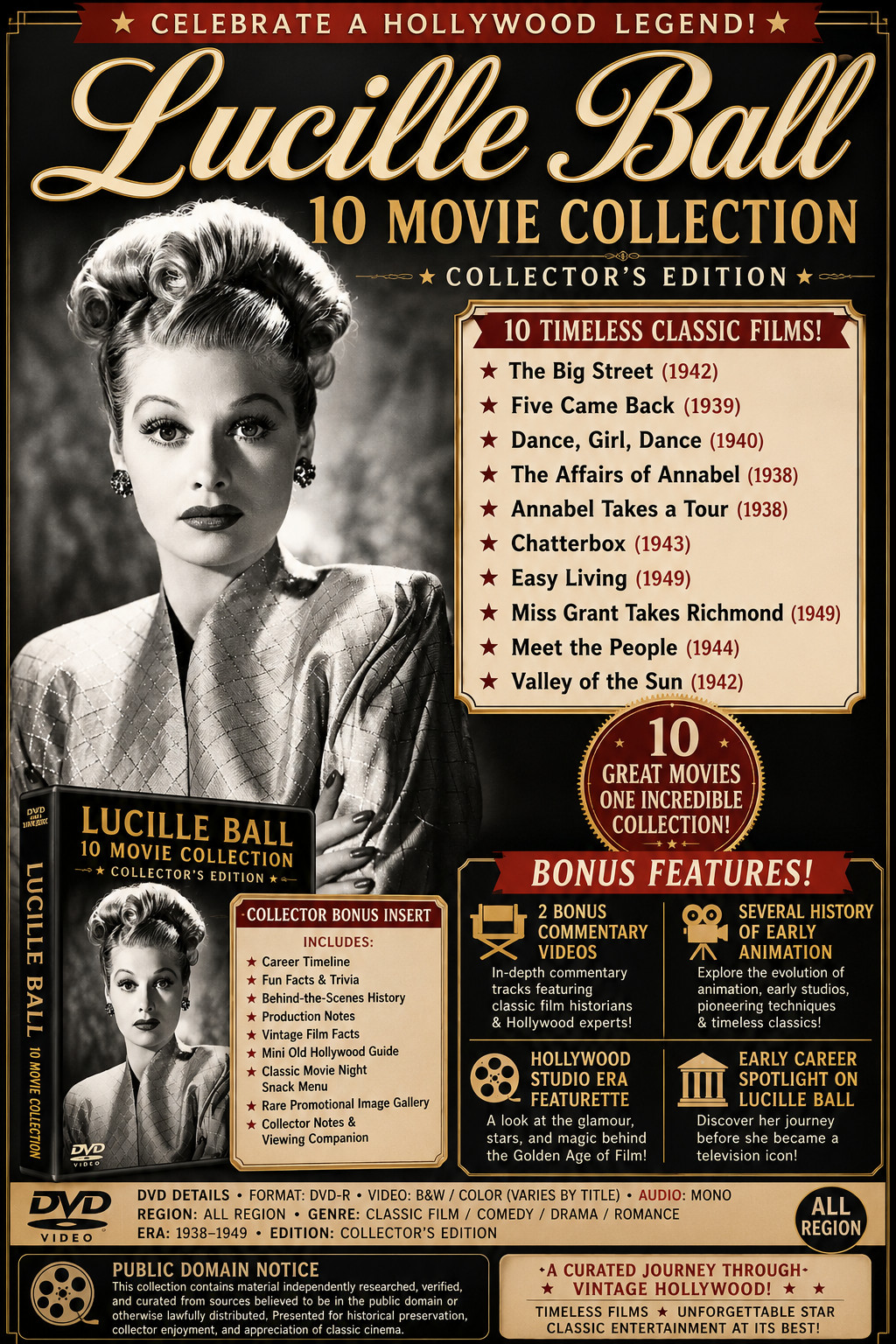 LUCILLE BALL 10 CLASSIC MOVIES DVD | COLLECTOR’S EDITION BONUS FEATURES
