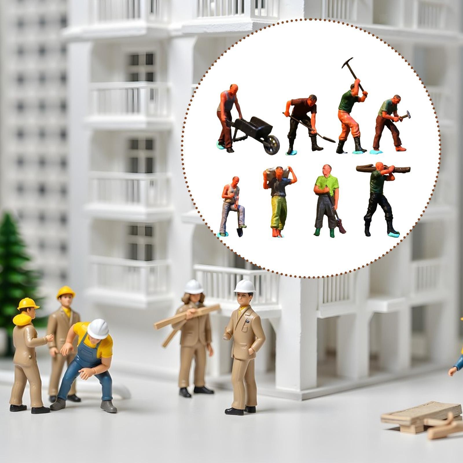 8 Pieces 1/64 Worker People Figures Mini Models Simulation Resin Accessories