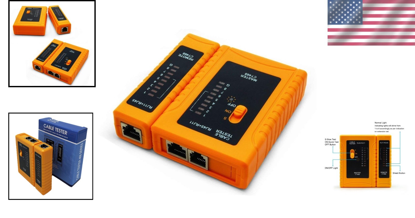 Portable Battery-Powered Network Cable Tester for CAT5/CAT6/CAT7 Connections