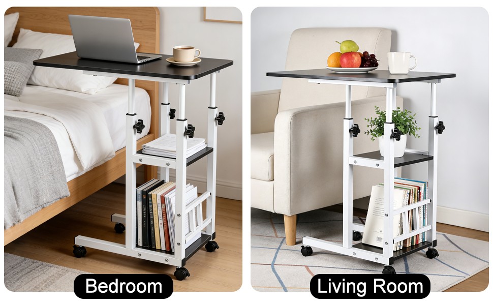 Rolling Laptop Desk Adjustable Notebook Computer Stand Bed Sofa Table Food Tray