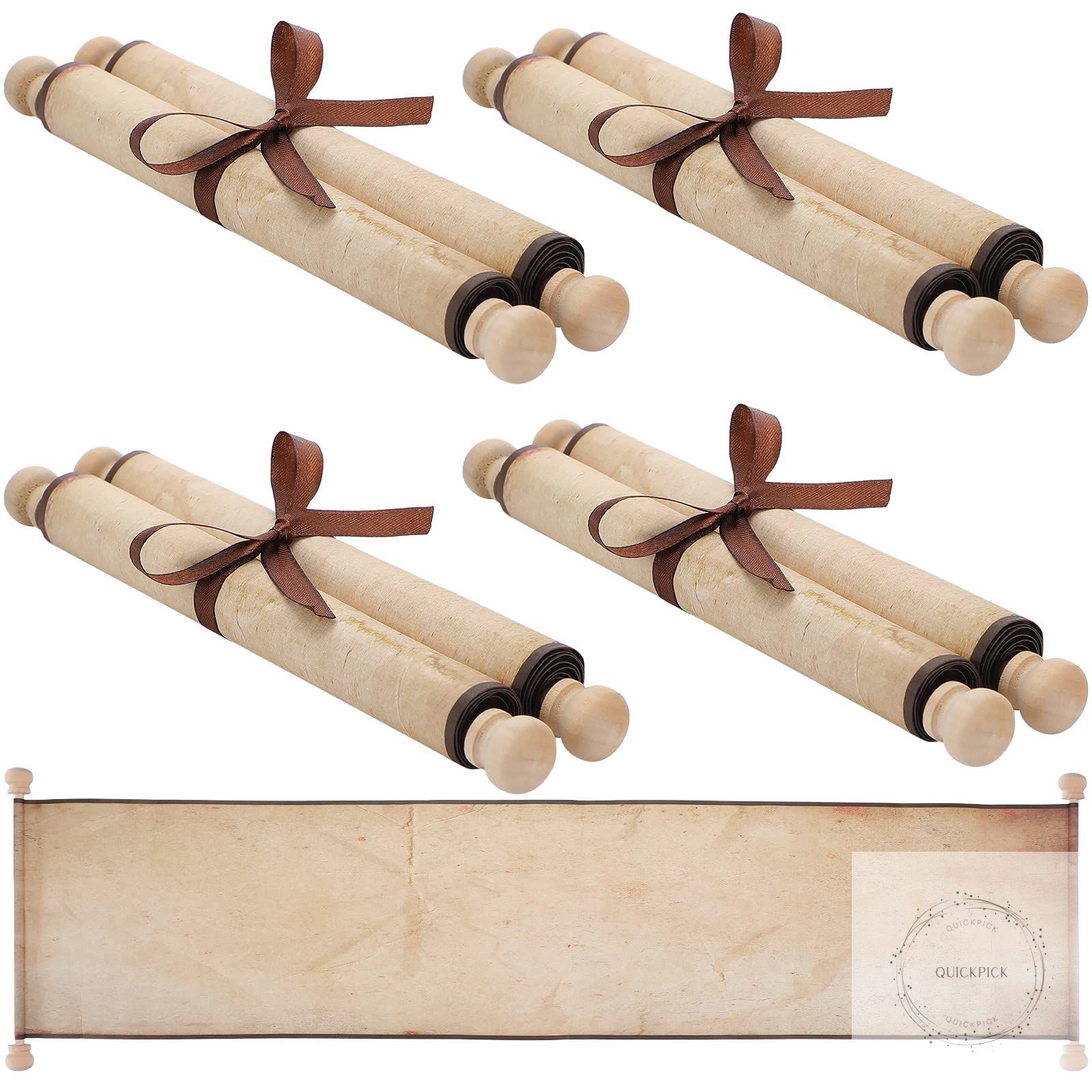 4 Pack Blank Paper Scrolls Scroll Paper Wrapped on Wood Rod for Writing, Drawing