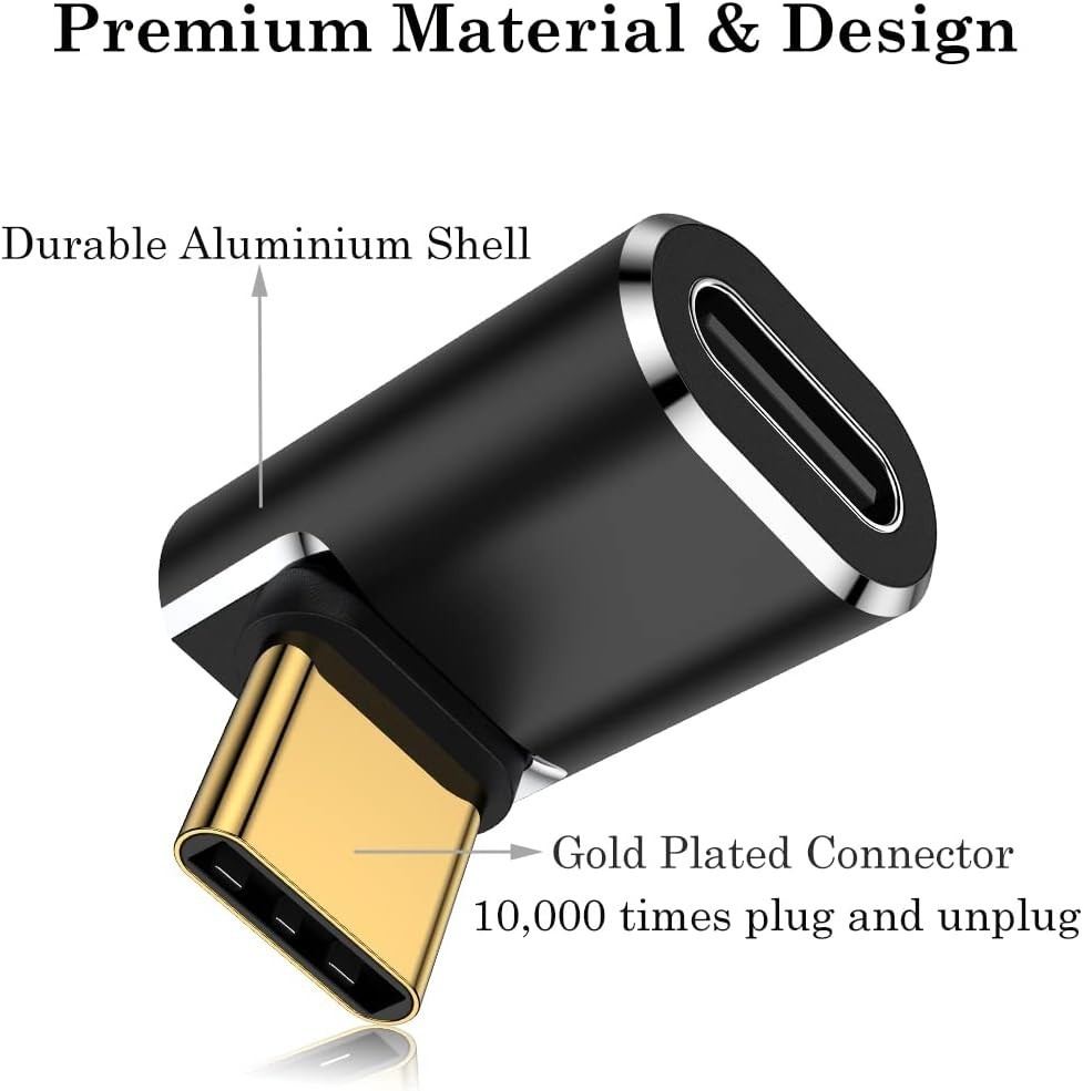 USB C 90 Degree Adapter, Right Angle L Shape USB Type C Male to Female (2 Pack)