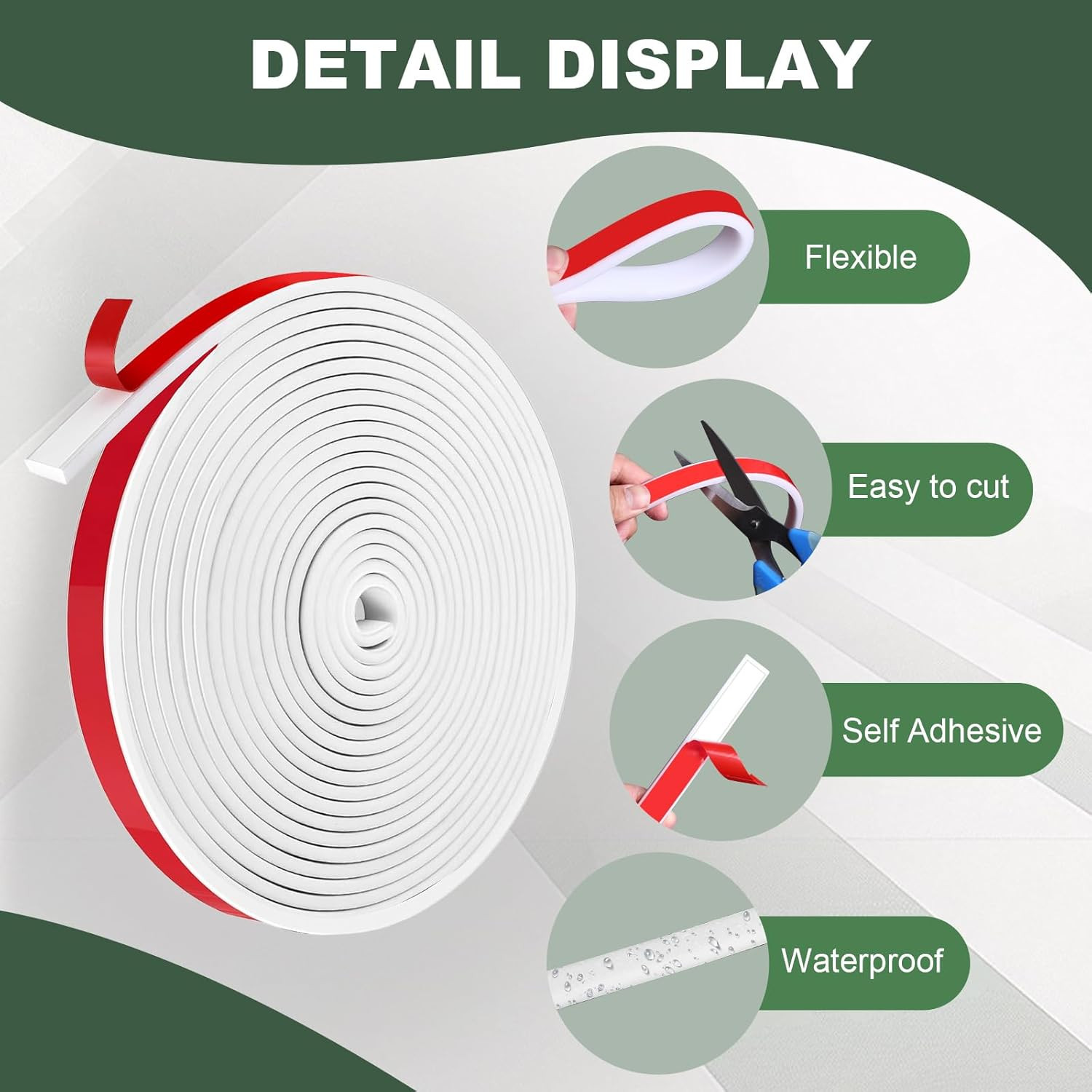 Window Grid Kit, 0.59inx36ft Window Grille Inserts Grid Kit, White TPE Self-Adhe