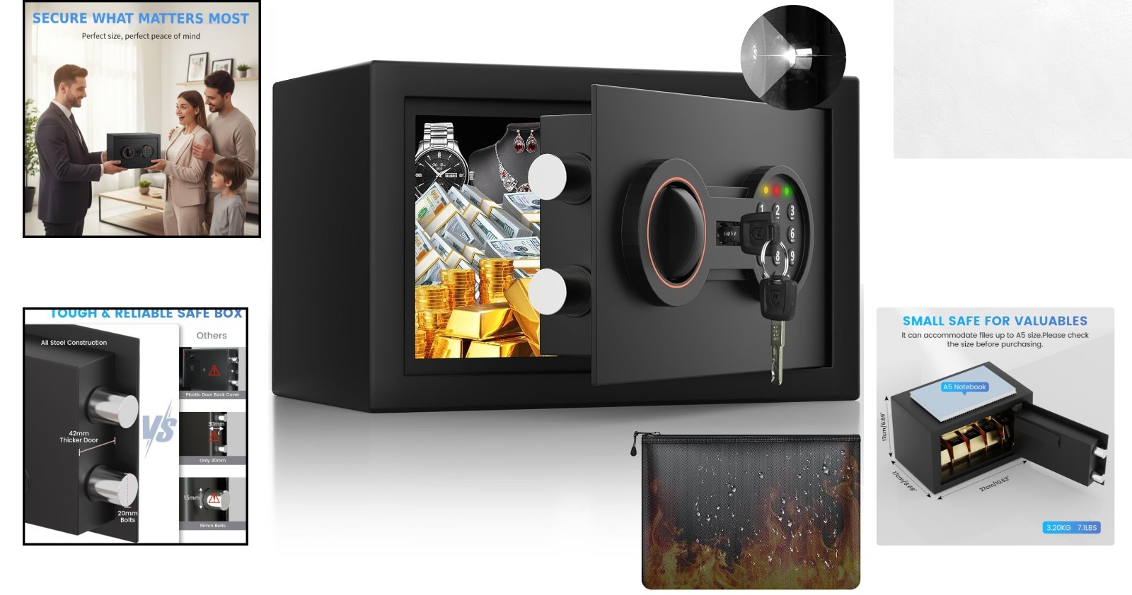 Small Wall Mount Safe with Alarm System and Sensor Light for Enhanced Security