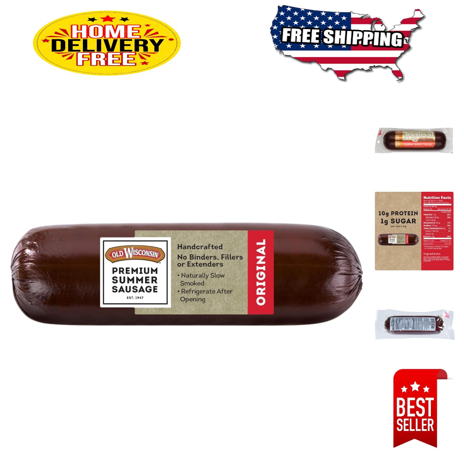 100% Natural High Protein Summer Sausage - Gluten-Free, Keto-Friendly, 8 Oz