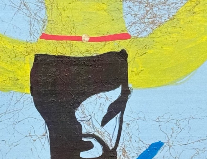 Original Signed Mixed Media Art Painting 12x12 Art ON VERY HEAVY PAPER Cowboy