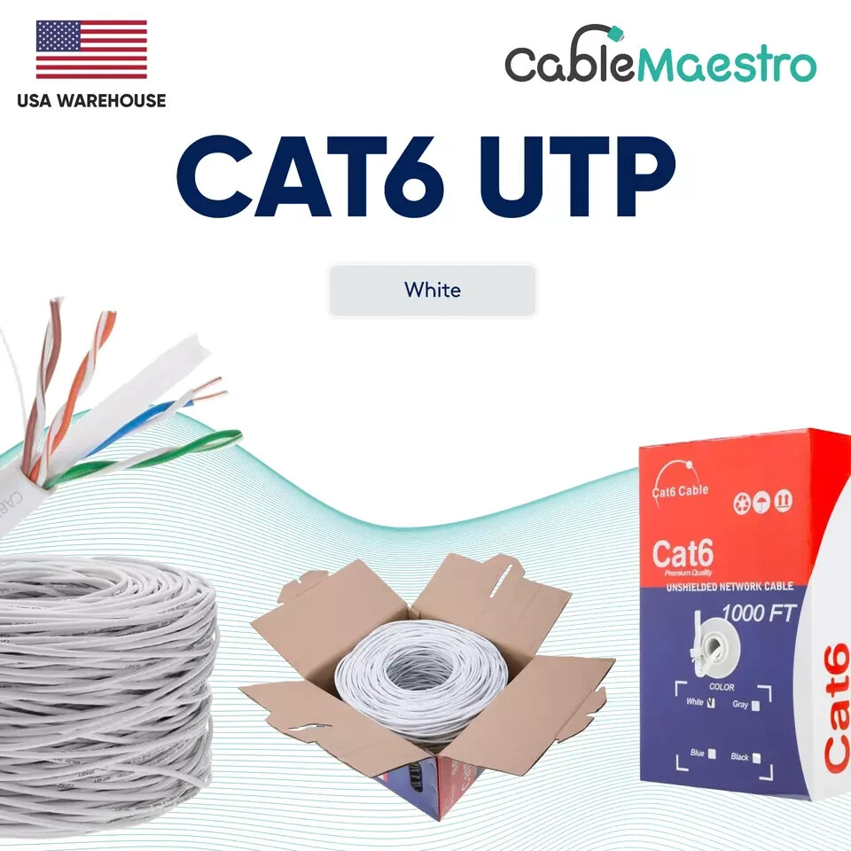 CAT6 500ft Ethernet UTP Cable Network 23AWG RJ45 Solid CCA Pull Box, White