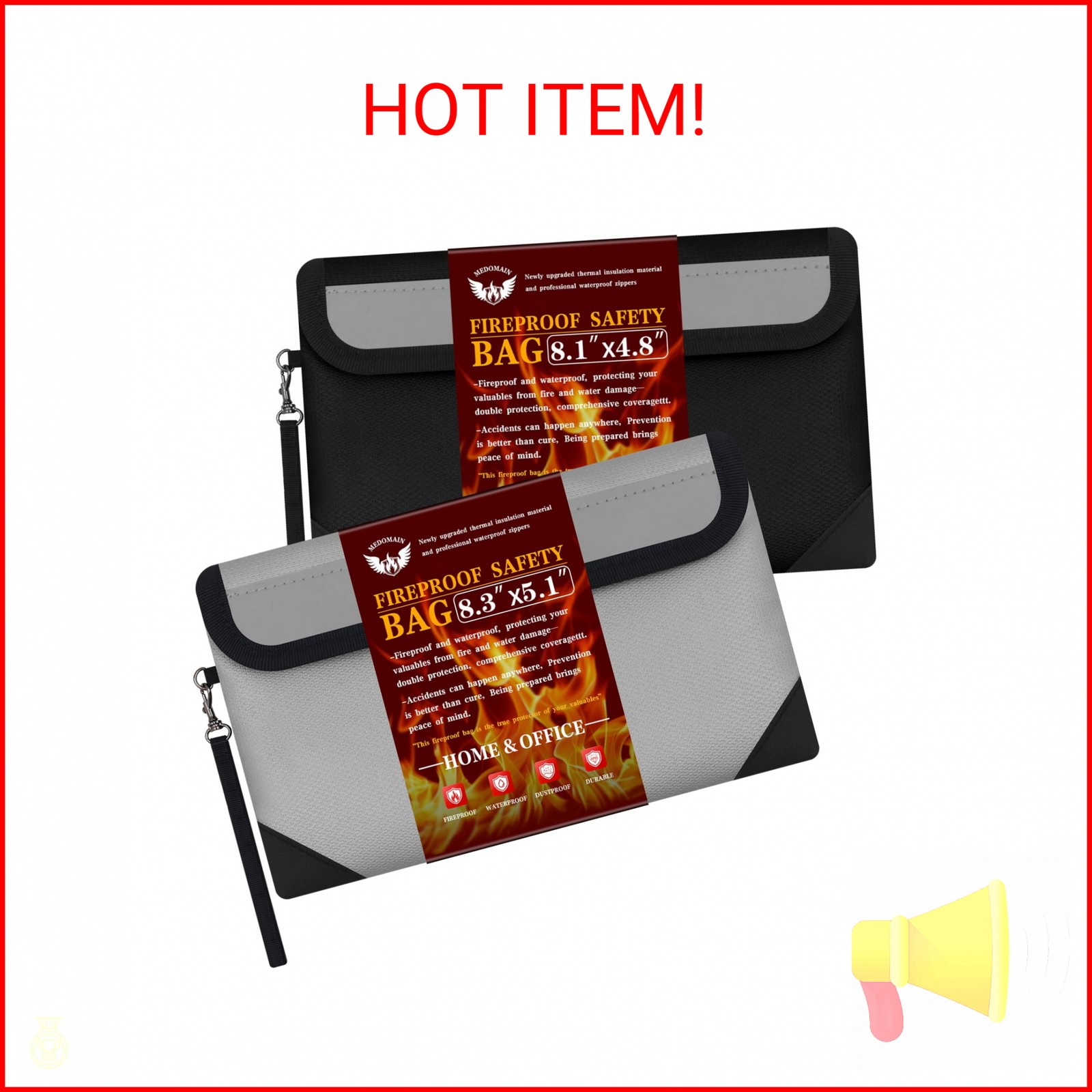 Small Money Bag 2 Pack (8.3“ × 5.1”)，Zippered Fireproof Waterproof Document Bag，