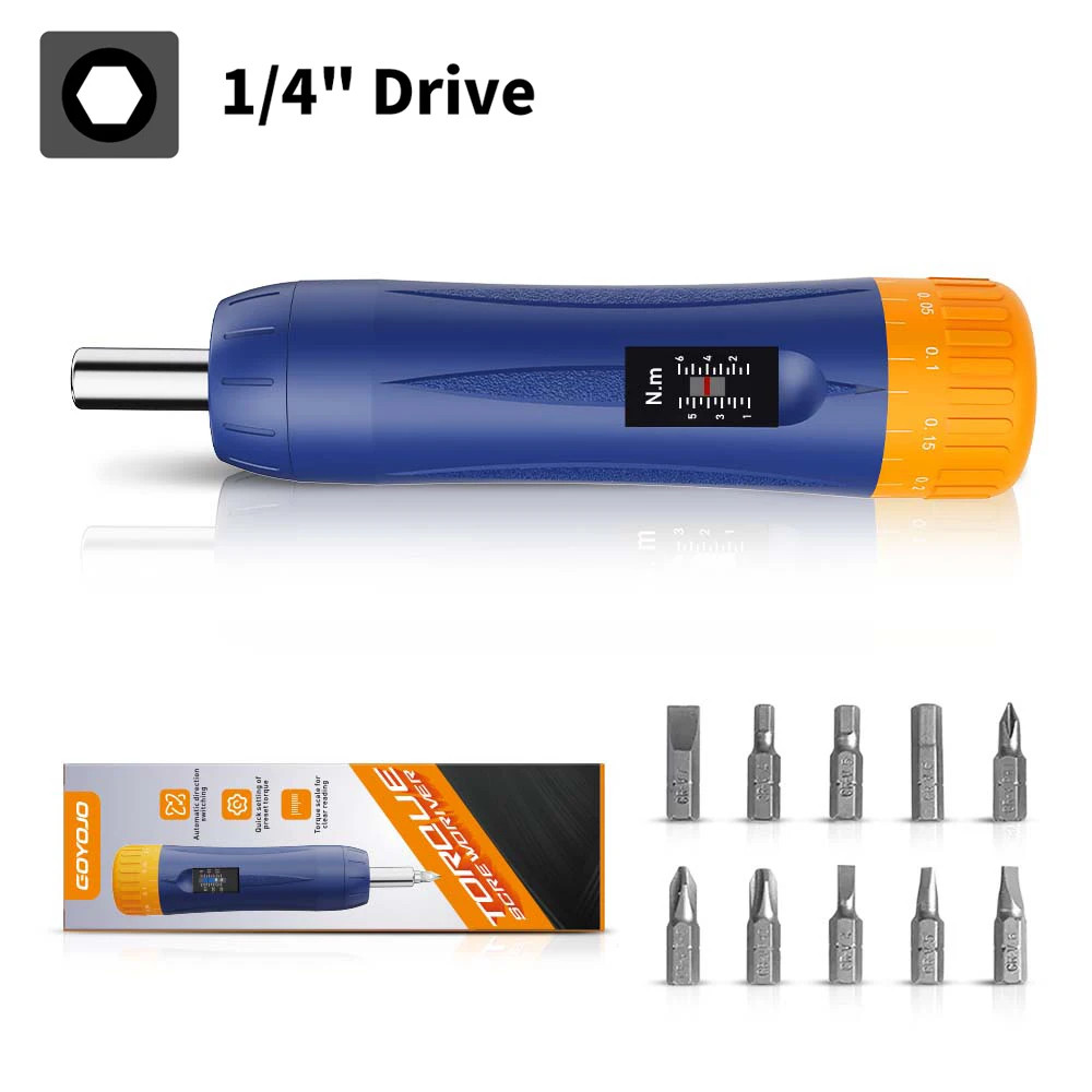 Preset Torque Screwdriver 1-6Nm (8.85-53 in-lbs), 1/4” Torque Wrench Screwdriver