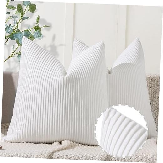Pillow Covers 22x22 Set of 2 Velvet Striped 22" x 22" (Pack of 2) White