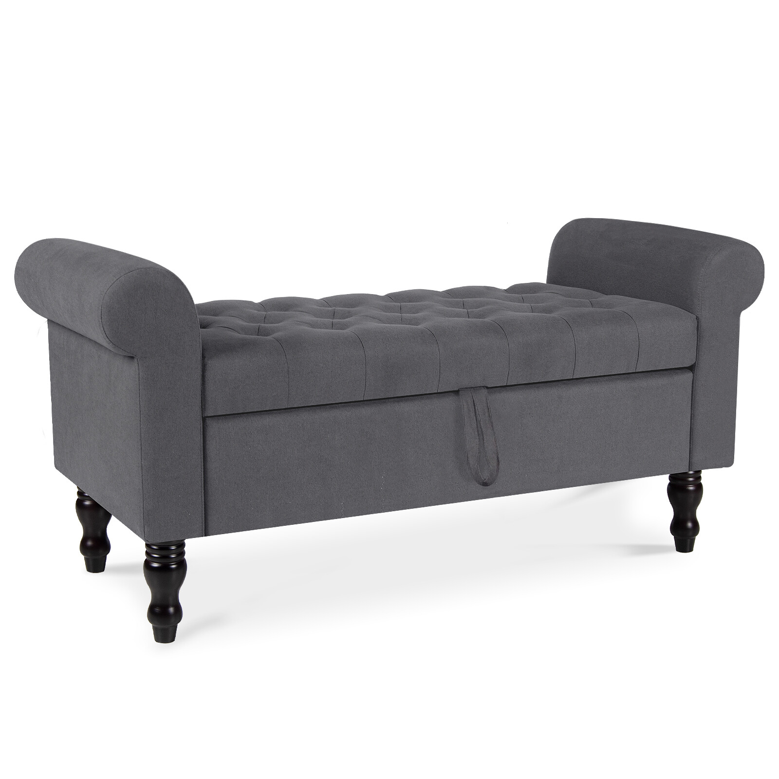 50in Storage Bench with Upholstered Rolled Arm Ottoman Bench Couch w/  Wood Legs