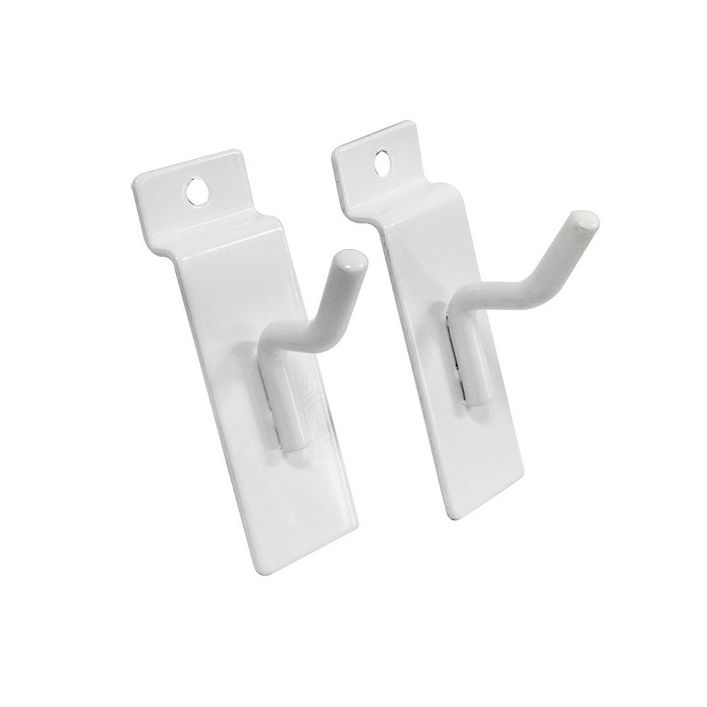 1" Slatwall Hook Panel Display Hooks, 1/4" Thickness Metal, White - PACK 2