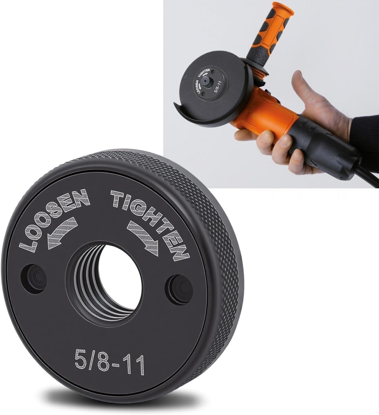 Self Locking Flange Nut No Wrench Required for 4.5" & 5" Angle Grinders, Meta...