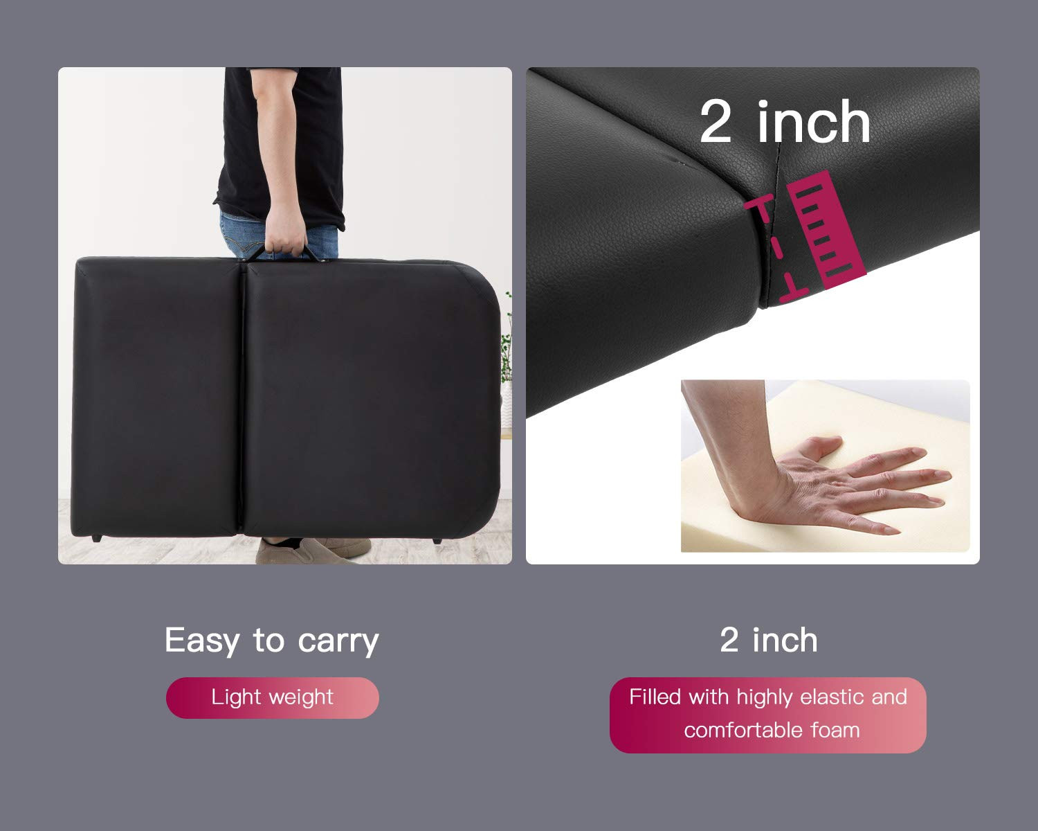 Adjustable Portable Aluminium Massage Table with Carry Case - 73 Inch Black