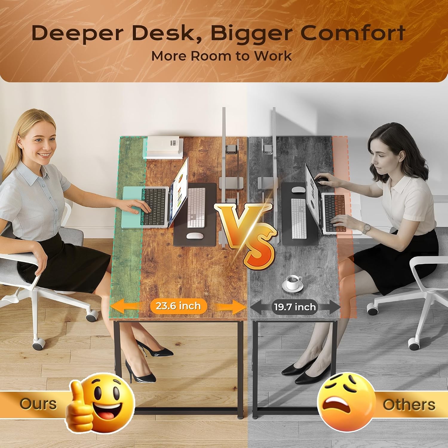 55 X 24 Inch Computer Desk with Deeper Desktop, Gaming Office Writing Work