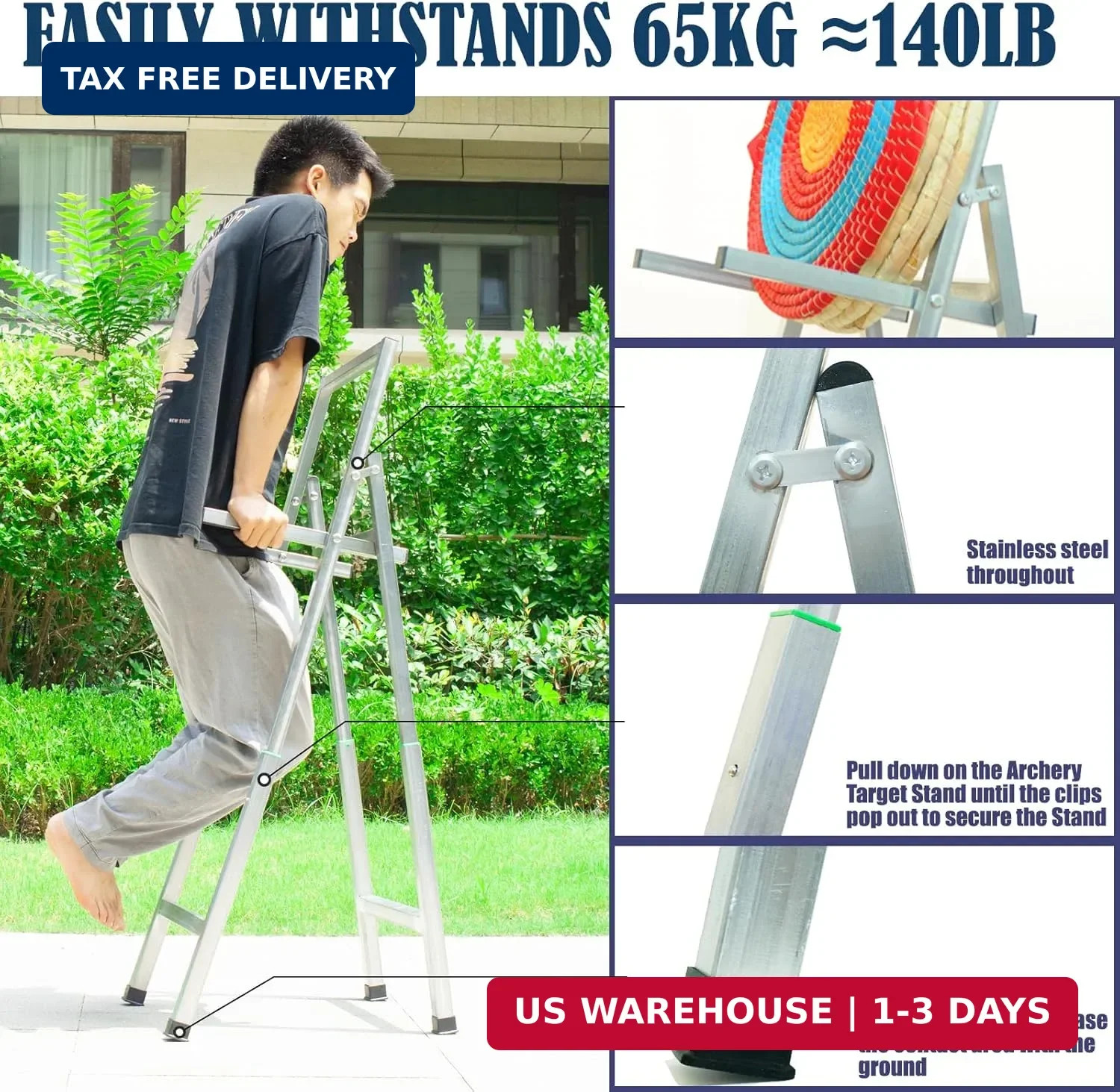 Archery Target Stand for Backyard, Foldable Metal Archery Target Stands for Stra