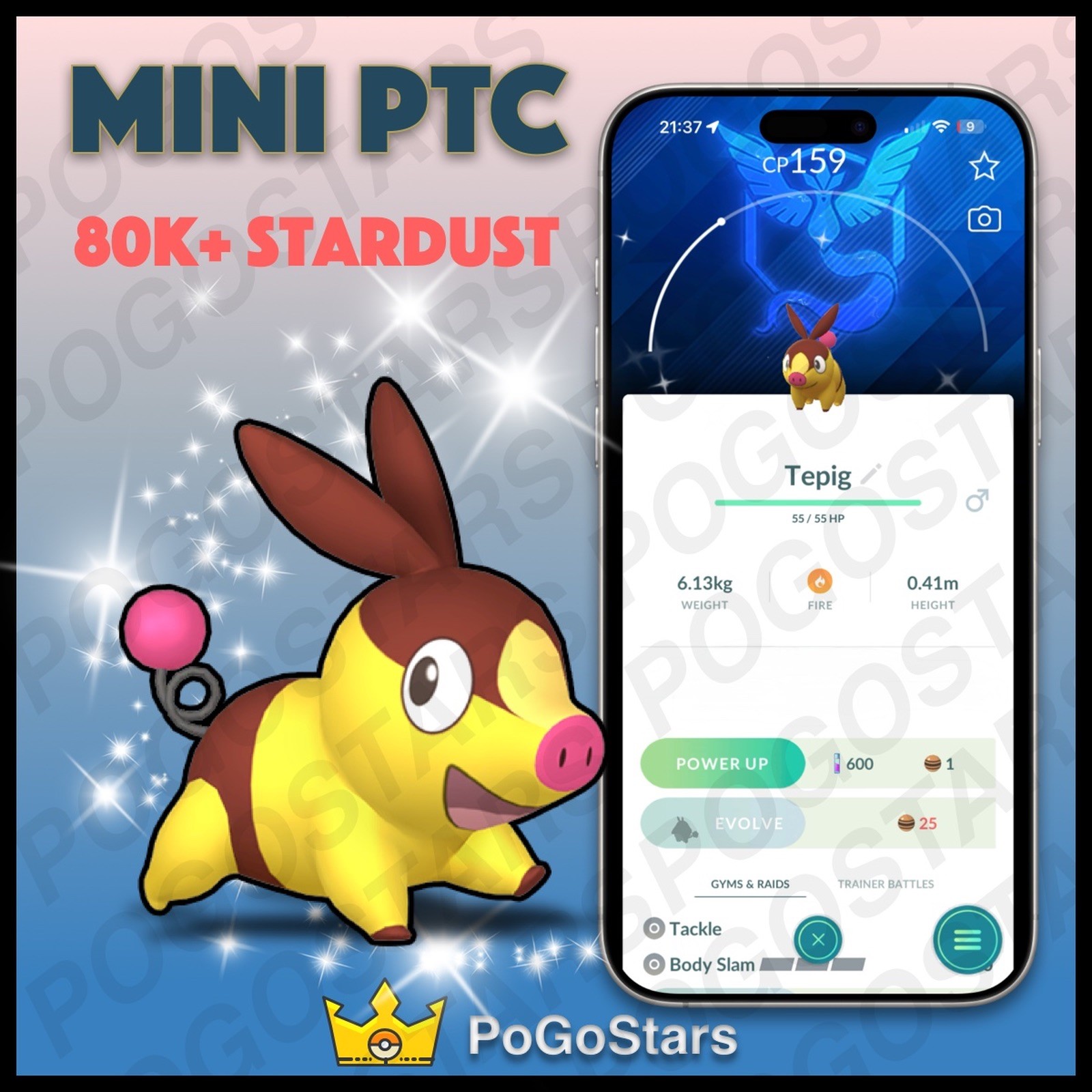Pokémon PTC Go - Shiny Tepig - Team Mystic✨Special Background✨