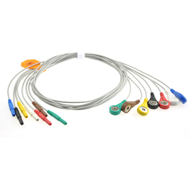 Unviersal DIN 1.5mm ECG/EKG Holter Cable Lead/TPU Cable snap 7-lead 3ft