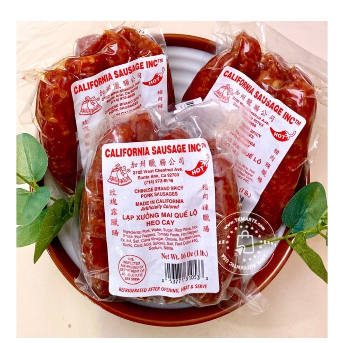 California Pork Chinese Sausage Hot - Lap Xuong 450 gram Pack of 6