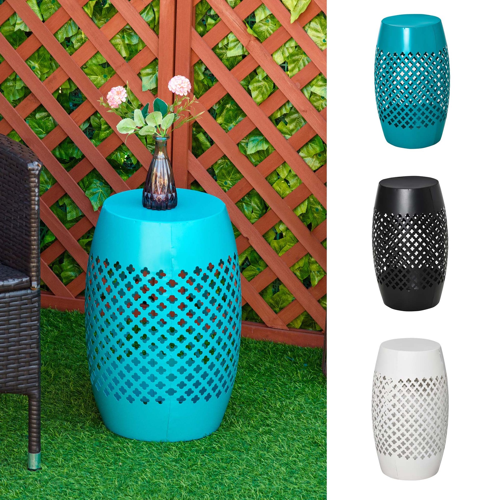 Outsunny Outdoor & Indoor Garden Steel Round Side Table, Hollow Drum