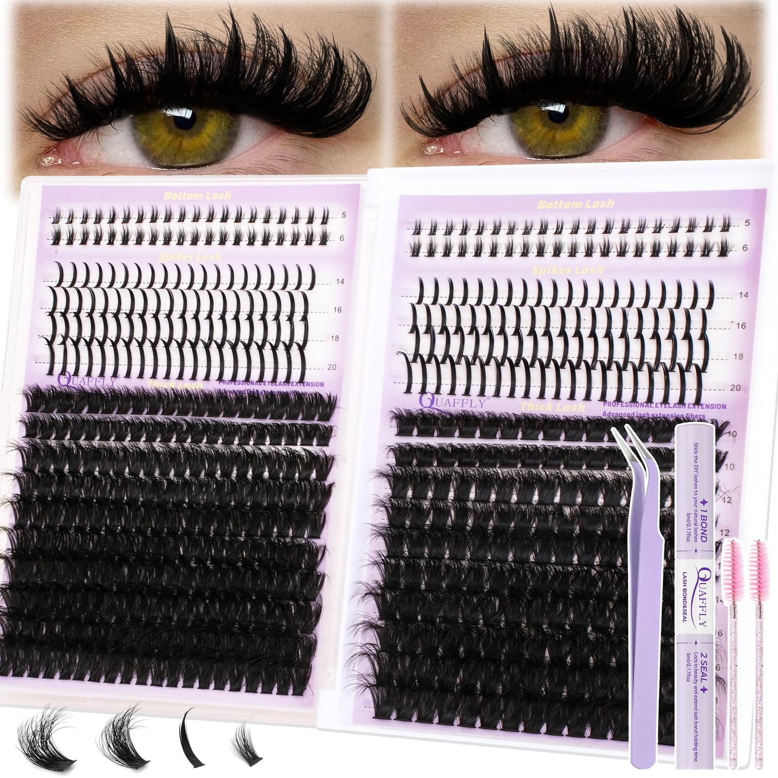 DIY Lash Extension Kit 100D+150D Volume Lash Clusters with Spikes Lash Extens