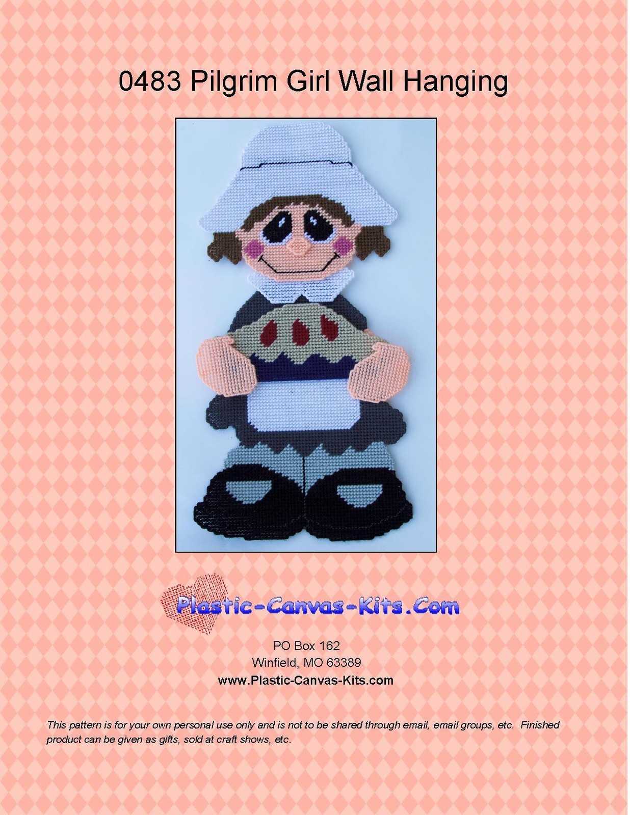 Thanksgiving Pilgrim Girl Wall Hanging-Plastic Canvas Pattern or Kit
