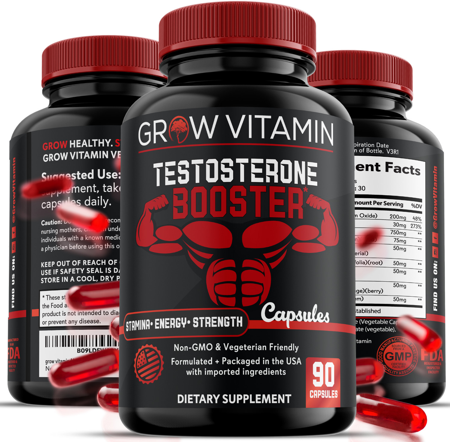 Strongest Testosterone Booster Men Performance, Libido Stamina Energy Pills 90ct