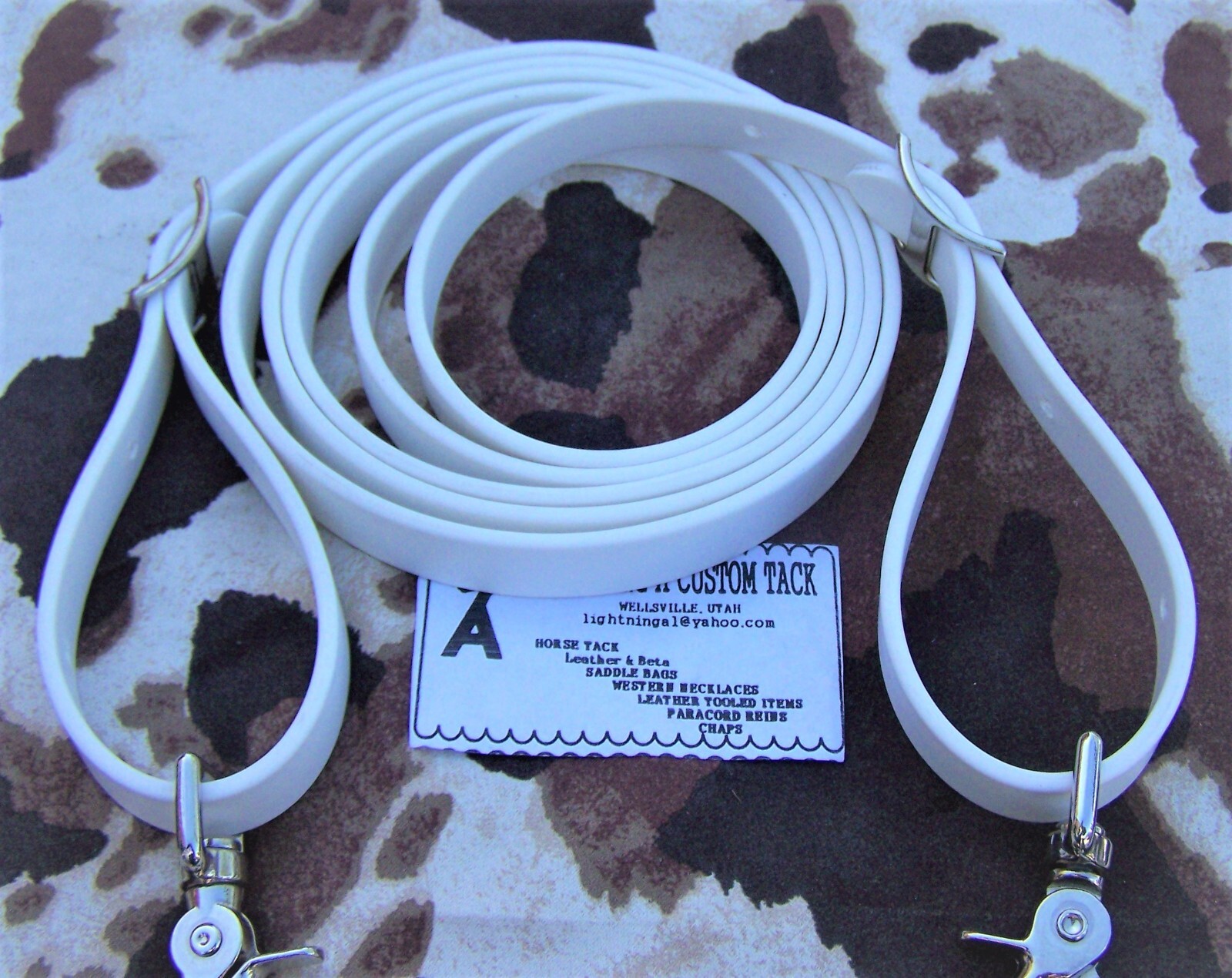 6', 8', 9' Reins Loop WHITE Bio-thane Rein Barrel Roping Contest Single 3/4"