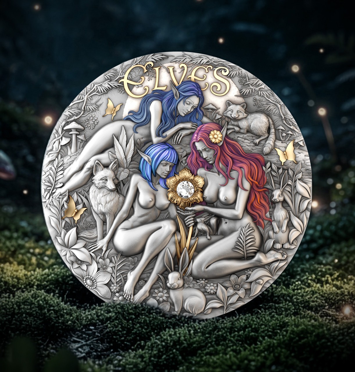 Elves 2026 Cameroon 2oz Silver Gilded Coin with 0.09ct Diamond Pre Order