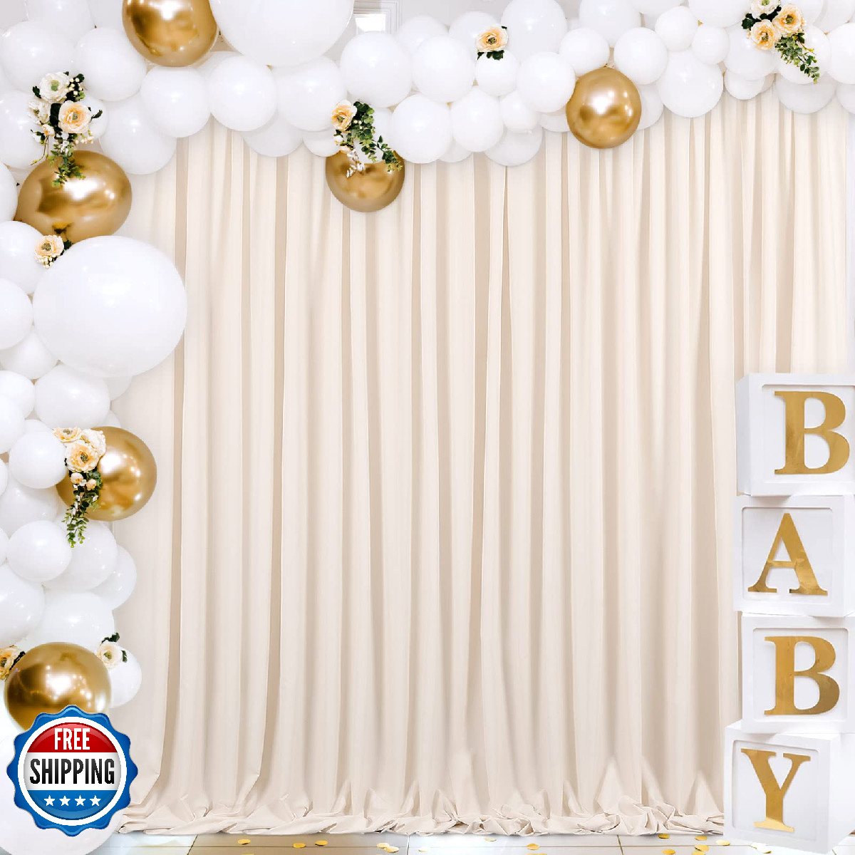 B-Cool Wrinkle Ivory Backdrop Curtains 2 Panels 5Ftx8Ft Polyester Wedding